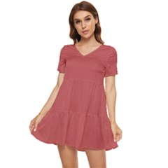 Bitter Sweet Shimmer Red	 - 	tiered Short Sleeve Babydoll Dress by ColorfulDresses