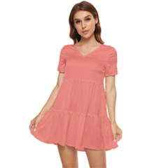 Tea Rose Red	 - 	tiered Short Sleeve Babydoll Dress by ColorfulDresses