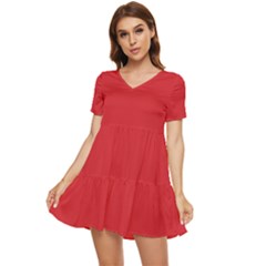 Amaranth Red	 - 	tiered Short Sleeve Babydoll Dress by ColorfulDresses