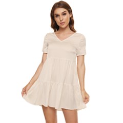 Soft Antique White	 - 	Tiered Short Sleeve Babydoll Dress