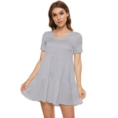 Harbor Mist Grey	 - 	tiered Short Sleeve Babydoll Dress by ColorfulDresses