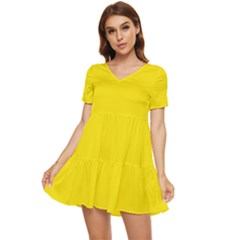 Bumblebee Yellow	 - 	tiered Short Sleeve Babydoll Dress by ColorfulDresses