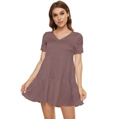 Puce Brown	 - 	tiered Short Sleeve Babydoll Dress