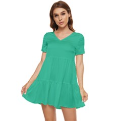 Mint Leaf Green	 - 	tiered Short Sleeve Babydoll Dress