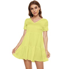 Light Lime Yellow	 - 	tiered Short Sleeve Babydoll Dress by ColorfulDresses