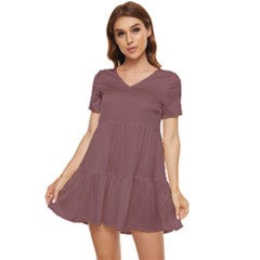 Rosy Finch Brown	 - 	tiered Short Sleeve Babydoll Dress by ColorfulDresses