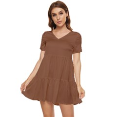 Sepia Brown	 - 	tiered Short Sleeve Babydoll Dress by ColorfulDresses