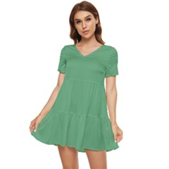 Shiny Shamrock Green	 - 	tiered Short Sleeve Babydoll Dress by ColorfulDresses