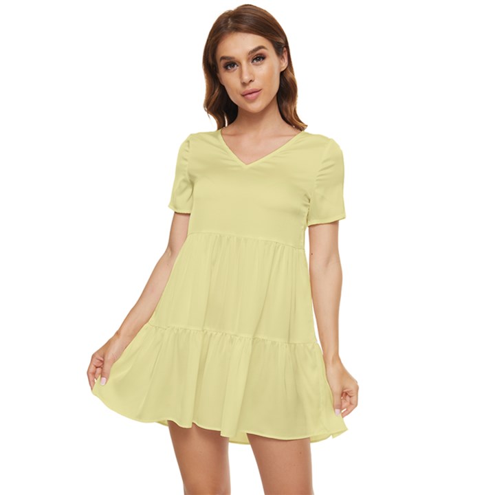 Yellow Iris	 - 	Tiered Short Sleeve Babydoll Dress