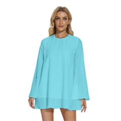 Arctic Blue	 - 	round Neck Long Sleeve Bohemian Style Chiffon Mini Dress