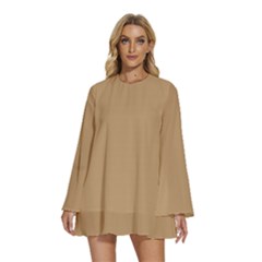 Camel Brown	 - 	round Neck Long Sleeve Bohemian Style Chiffon Mini Dress by ColorfulDresses