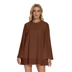 Cinnamon Brown	 - 	round Neck Long Sleeve Bohemian Style Chiffon Mini Dress by ColorfulDresses