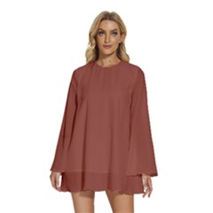 Chestnut Brown	 - 	round Neck Long Sleeve Bohemian Style Chiffon Mini Dress by ColorfulDresses