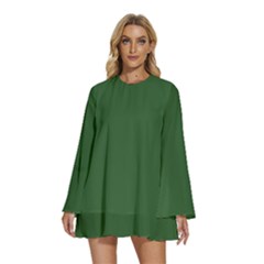 Basil Green	 - 	round Neck Long Sleeve Bohemian Style Chiffon Mini Dress