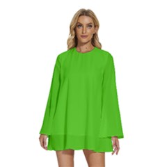 Bright Green	 - 	round Neck Long Sleeve Bohemian Style Chiffon Mini Dress