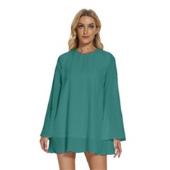 Celadon Green	 - 	round Neck Long Sleeve Bohemian Style Chiffon Mini Dress