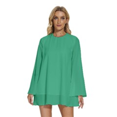 Dark Mint Green	 - 	round Neck Long Sleeve Bohemian Style Chiffon Mini Dress by ColorfulDresses