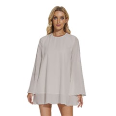 Abalone Grey	 - 	round Neck Long Sleeve Bohemian Style Chiffon Mini Dress