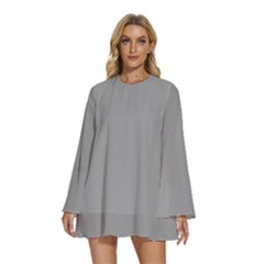 Drizzle Grey	 - 	round Neck Long Sleeve Bohemian Style Chiffon Mini Dress