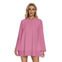 Aurora Pink	 - 	Round Neck Long Sleeve Bohemian Style Chiffon Mini Dress View1