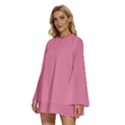 Aurora Pink	 - 	Round Neck Long Sleeve Bohemian Style Chiffon Mini Dress View2