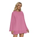 Aurora Pink	 - 	Round Neck Long Sleeve Bohemian Style Chiffon Mini Dress View3