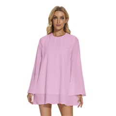 Blush Pink	 - 	round Neck Long Sleeve Bohemian Style Chiffon Mini Dress