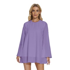 Bougain Villea Purple	 - 	round Neck Long Sleeve Bohemian Style Chiffon Mini Dress