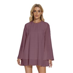 Dull Purple	 - 	round Neck Long Sleeve Bohemian Style Chiffon Mini Dress