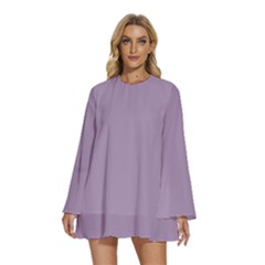 Glossy Grape Purple	 - 	round Neck Long Sleeve Bohemian Style Chiffon Mini Dress