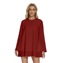 Barn Red	 - 	round Neck Long Sleeve Bohemian Style Chiffon Mini Dress