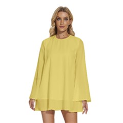 Laguna Yellow	 - 	round Neck Long Sleeve Bohemian Style Chiffon Mini Dress