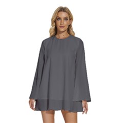 Blackened Pearl	 - 	round Neck Long Sleeve Bohemian Style Chiffon Mini Dress