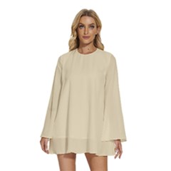 Dutch White	 - 	round Neck Long Sleeve Bohemian Style Chiffon Mini Dress