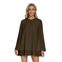 Carob Brown	 - 	round Neck Long Sleeve Bohemian Style Chiffon Mini Dress by ColorfulDresses