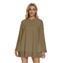 Dull Gold	 - 	Round Neck Long Sleeve Bohemian Style Chiffon Mini Dress View1