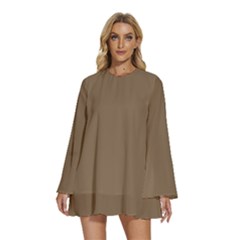 French Bistre	 - 	round Neck Long Sleeve Bohemian Style Chiffon Mini Dress