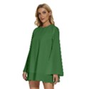 Medium Forest Green	 - 	Round Neck Long Sleeve Bohemian Style Chiffon Mini Dress View2