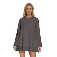 Ash Grey	 - 	round Neck Long Sleeve Bohemian Style Chiffon Mini Dress by ColorfulDresses