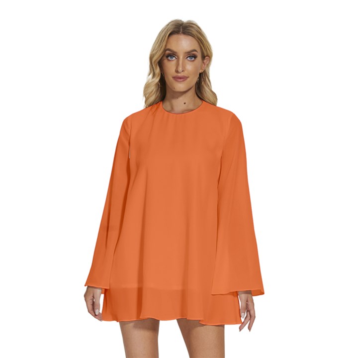 Construction Cone Orange	 - 	Round Neck Long Sleeve Bohemian Style Chiffon Mini Dress