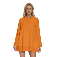 Dark Orange	 - 	round Neck Long Sleeve Bohemian Style Chiffon Mini Dress