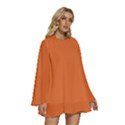 Halloween Orange	 - 	Round Neck Long Sleeve Bohemian Style Chiffon Mini Dress View3