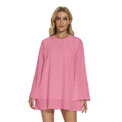 Miller Pink	 - 	round Neck Long Sleeve Bohemian Style Chiffon Mini Dress