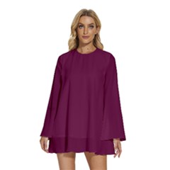 Boysenberry Purple	 - 	round Neck Long Sleeve Bohemian Style Chiffon Mini Dress