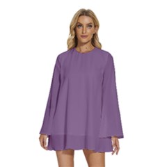 French Lilac Purple	 - 	round Neck Long Sleeve Bohemian Style Chiffon Mini Dress