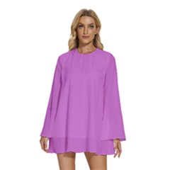 French Mauve Purple	 - 	round Neck Long Sleeve Bohemian Style Chiffon Mini Dress