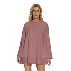 Canyon Rose Red	 - 	round Neck Long Sleeve Bohemian Style Chiffon Mini Dress