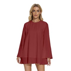 Chili Oil Red	 - 	round Neck Long Sleeve Bohemian Style Chiffon Mini Dress