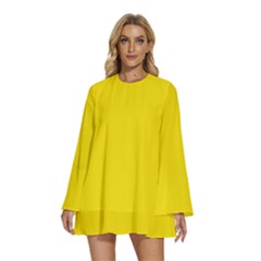 Bumblebee Yellow	 - 	round Neck Long Sleeve Bohemian Style Chiffon Mini Dress by ColorfulDresses