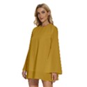 Honey Yellow	 - 	Round Neck Long Sleeve Bohemian Style Chiffon Mini Dress View2